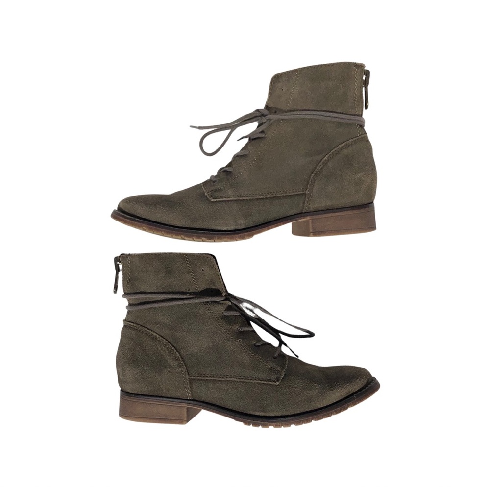 Olive Suede Lace Up Boots